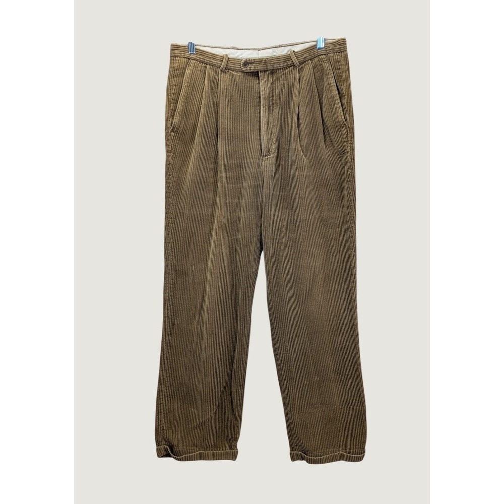 Greg‎ Peters Mens Androgenous 34x30 Tan Corduroy Pleated Pants Cotton